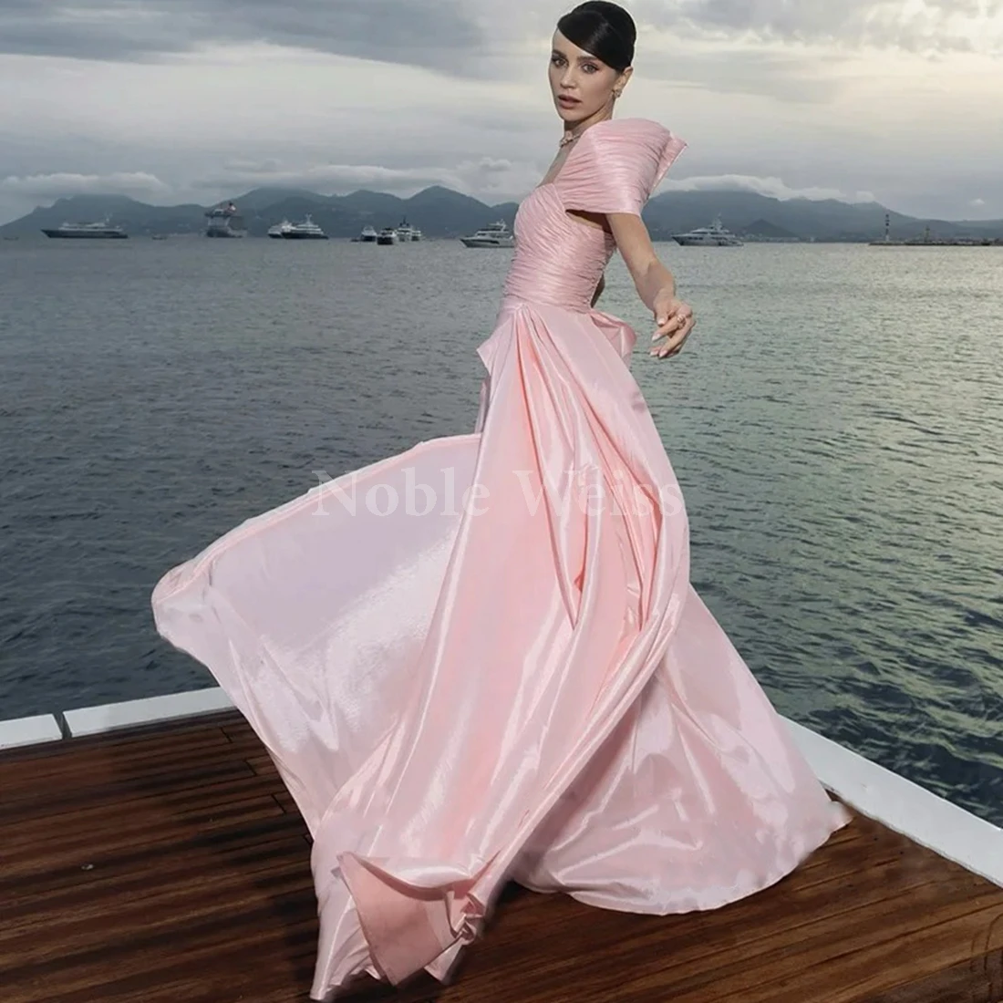 فستان سهرة حورية البحر من الساتان أنيق سبليت فستان حفلات سويب تراين رسمي مخصص