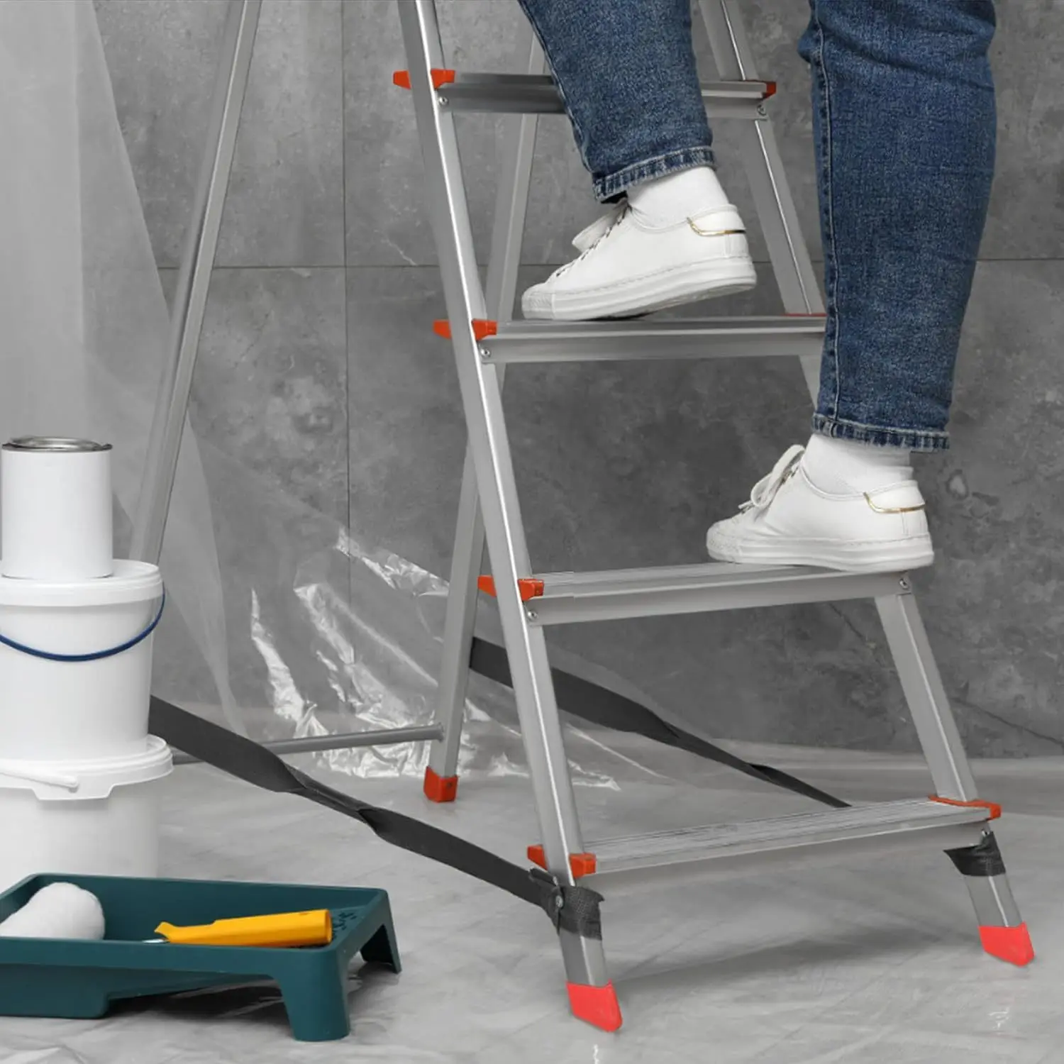 2/4 heavy-duty ladder foot pads - Universal A-frame ladder maintenance foot covers, stable design, telescopic ladder foot pads