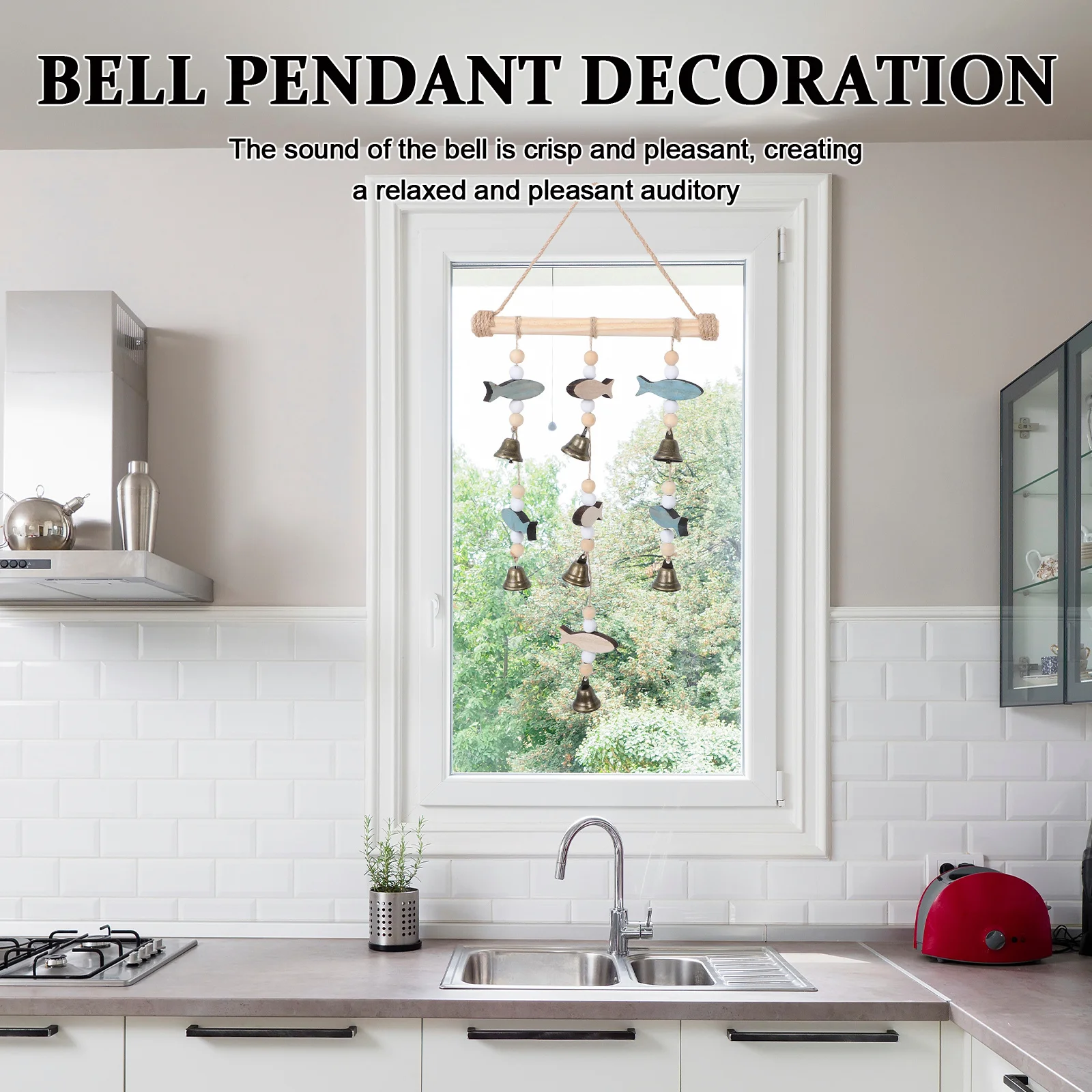 

Double-Sided Wood Fish Wind Chime Mediterranean Style Coastal Wall Hanging Vintage Metal Bells Ocean Theme Home Patio Decor