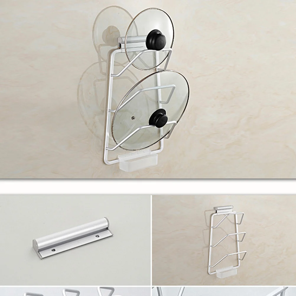 

Space Aluminum Pot Lid Holder 3-Tier Wall Mount Kitchen Organizer Rack Pan Cover Storage Drain Tray Included Cabinet Door