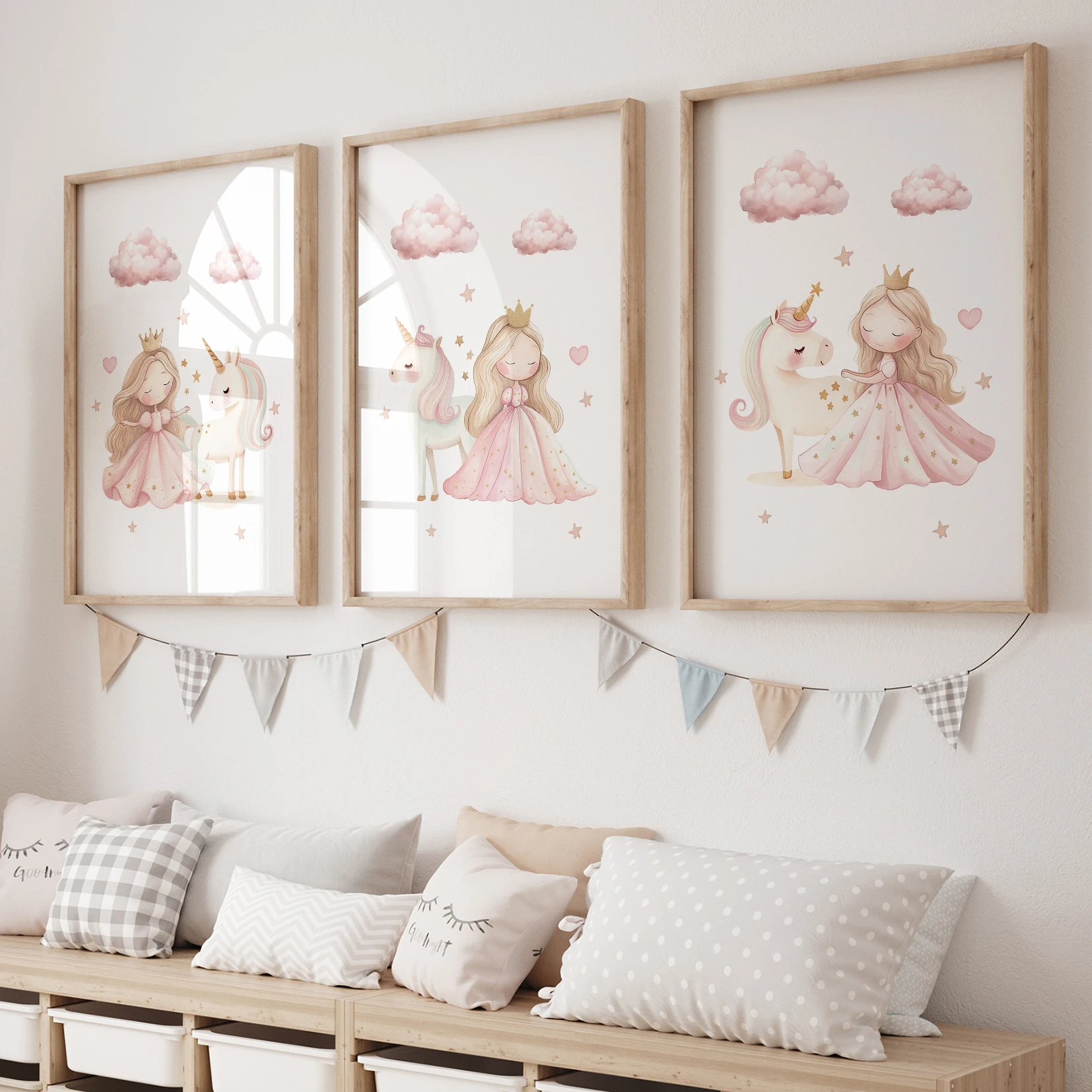 3 stücke Cartoon Kinder Rosa Einhorn Prinzessin Wand Kunstdrucke Leinwand Malerei Poster Bild Für Wohnzimmer Wohnkultur