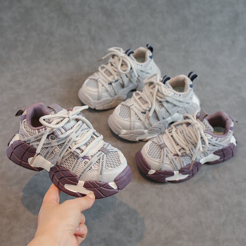 Kids'Casual Shoes PU Leather Color Blocking Autumn Flat Shoes For Children Anti-slip Breathable Blue Purple Shoes Size 29-38