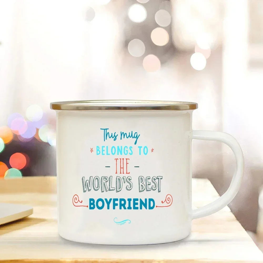 Belongs To World's Best Girlfriend&Boyfriend Enamel Mugs This Mug Anniversary Gift Juice Coffee Cup Gifts for Her Birthday