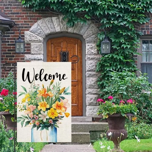 Spring Floral Garden Flag Double Sided Outside, Small Burlap Lily, 12x18 Inch XXQ
