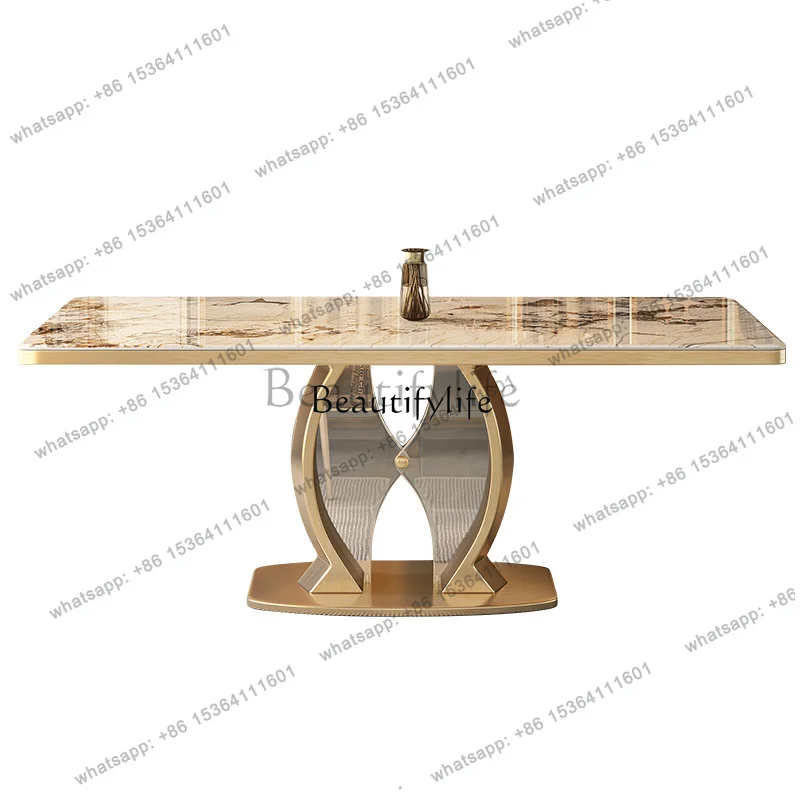 hot Rock slab dining table titanium stainless steel chassis bright light luxury high-end household small apartmentFactory Direct