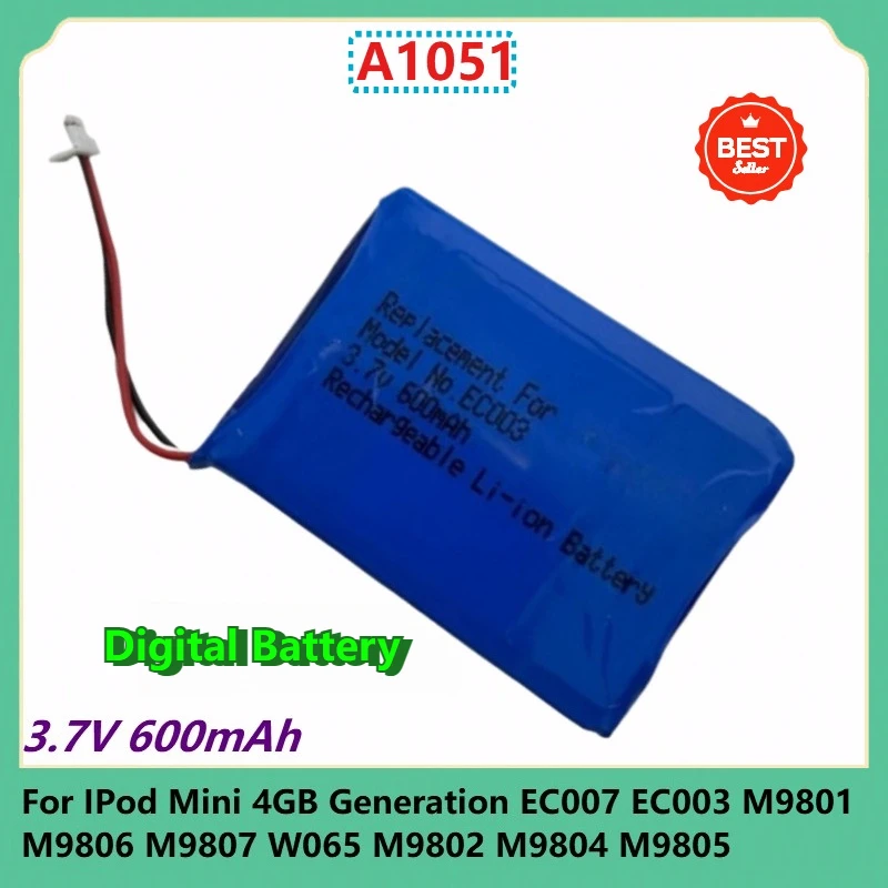 

A1051 3.7V 600mAh Digital Battery For IPod Mini 4GB Generation EC007 EC003 M9801 M9806 M9807 W065 M9802 M9804 M9805 MP3 MP4