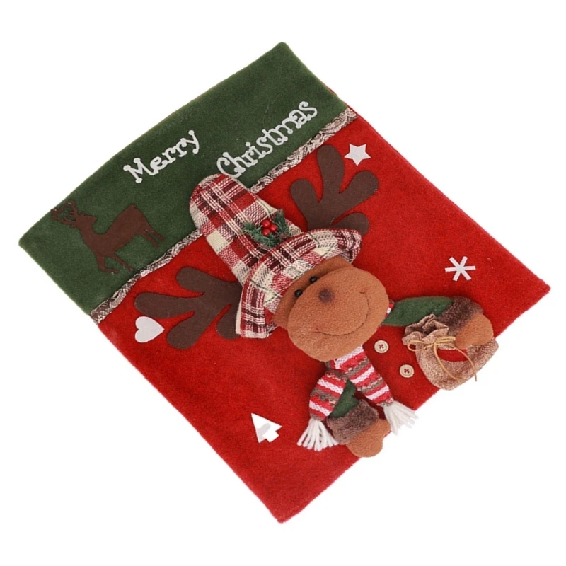 Fundas traseras sillas 3D con temática navideña Papá Noel y muñeco nieve para decoración navideña oficina y hogar, 1
