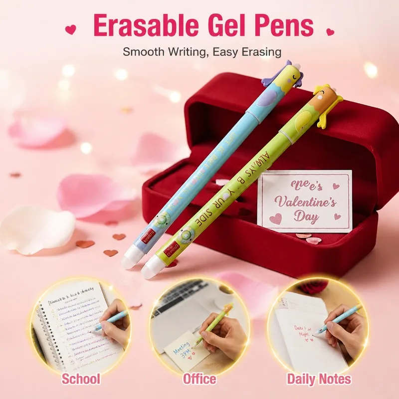 

Romantic Valentine’s Day Erasable Pen Gift Set Assembled with Multi-spec Writing Utensile Exquisite Themed Packaging Serves