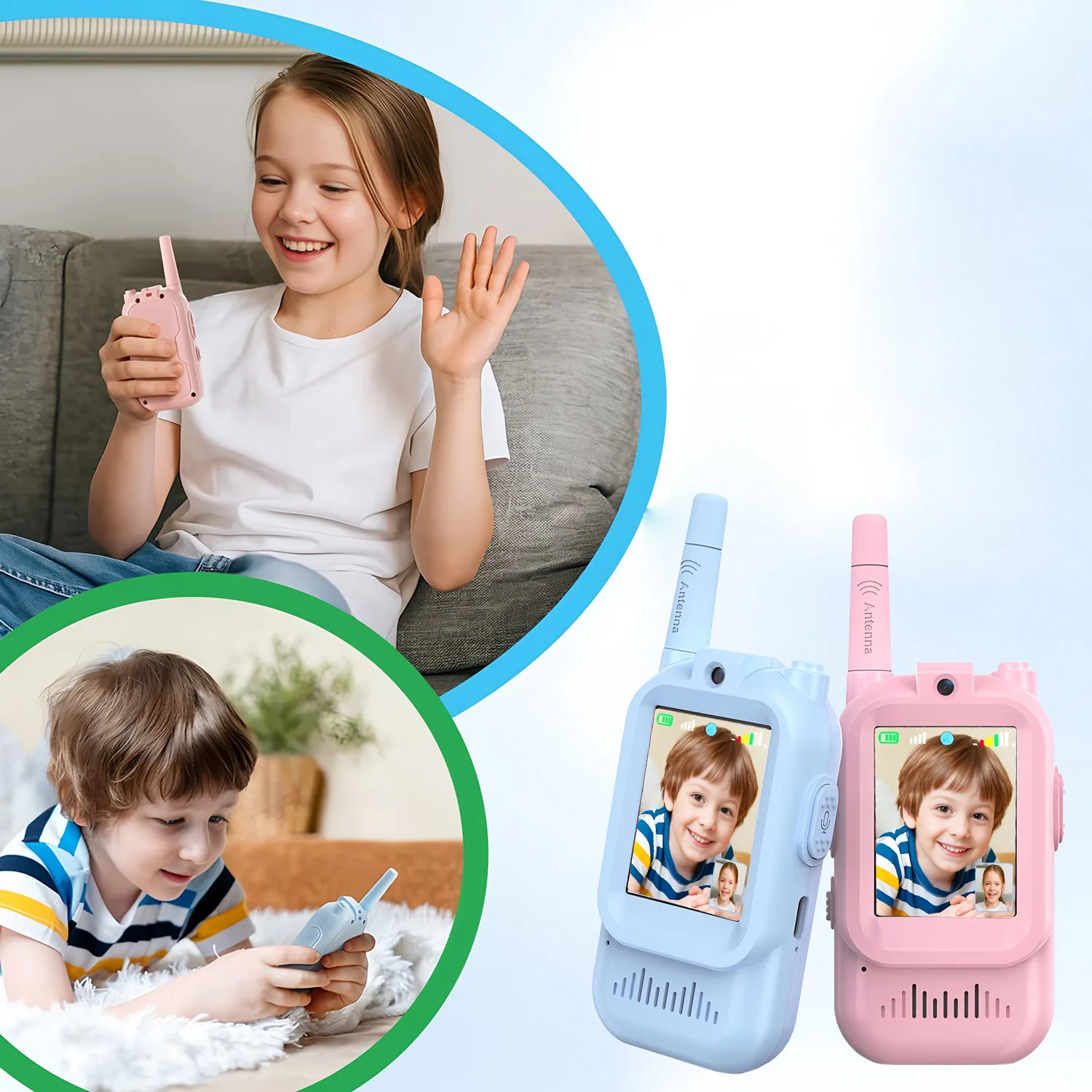 2pc Kids HD-Video Walkie Talkies 2 Styles Intercom USB Charging Indoor Outdoor Child's Toys Birthday Gifts for Boys Girls Age 3+