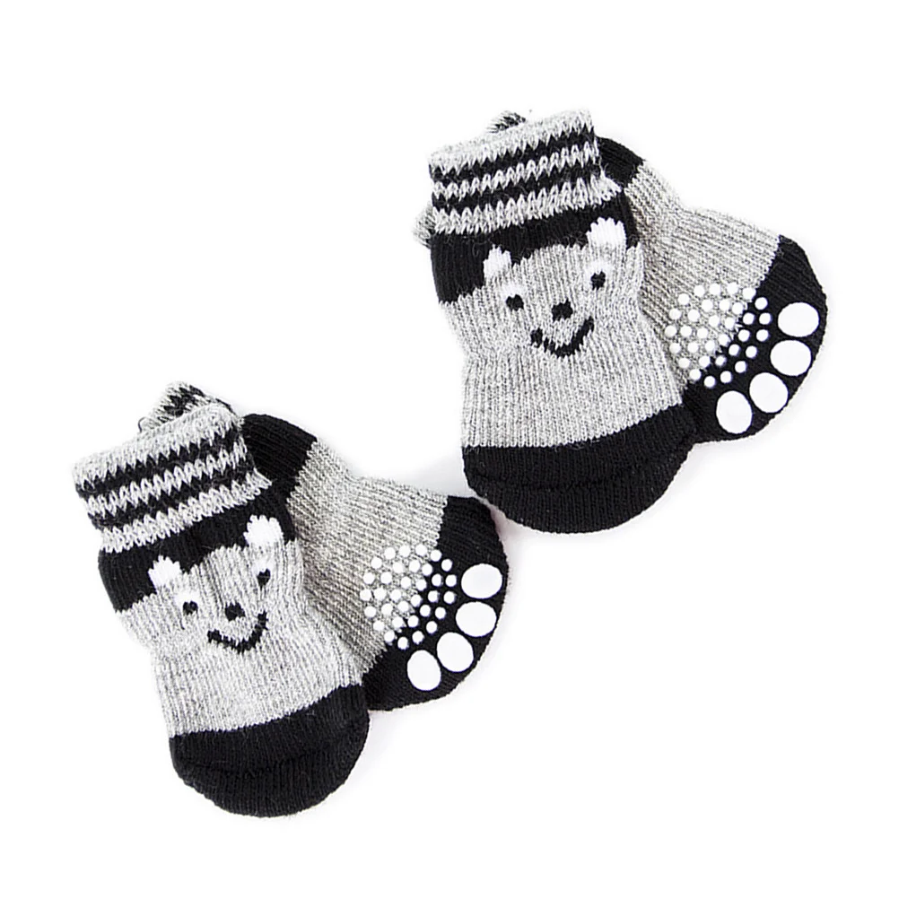 

4Pcs Pet Anti-Slip Cotton Socks Cartoon Cats Non- Walk Indoor Outdoor Winter Snow Protection Doggie
