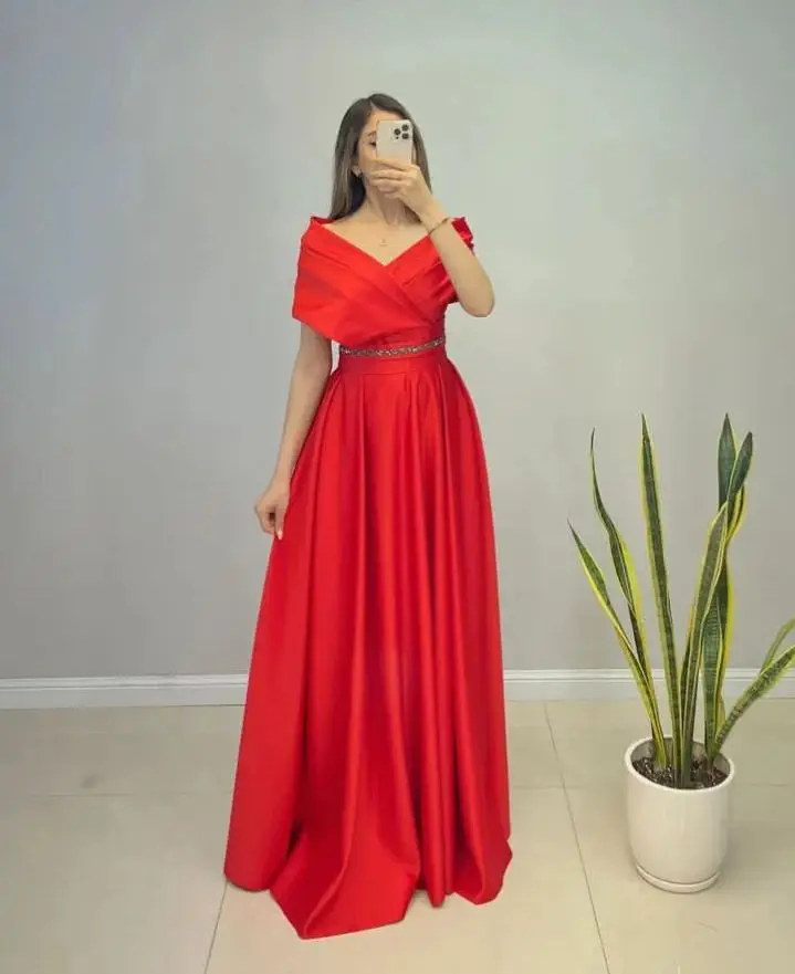 

Cenove A-Line Off the Shoulder Prom Dress Arabic With Belt Evening Dress Formal Gowns for Women Wedding Party 2023