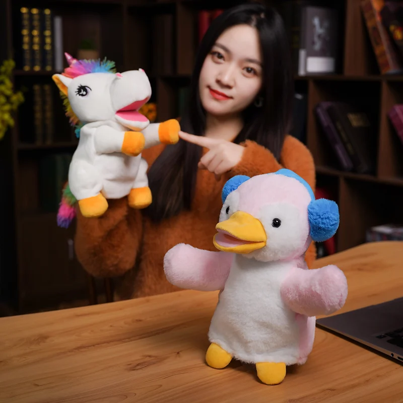 30 cm Kawaii Animale Unicorno Pinguino Gallo Mucca Peluche Burattino a mano Simulazione Storytelling Farcito Morbida mano Dito Storia Burattino