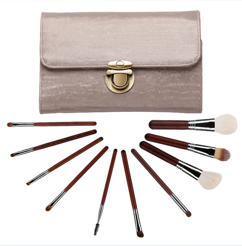 Ensemble de pinceaux de maquillage, 10 pièces, avec poudre, pinceaux pour fard à paupières et poils naturels, pour outils de beauté professionnels