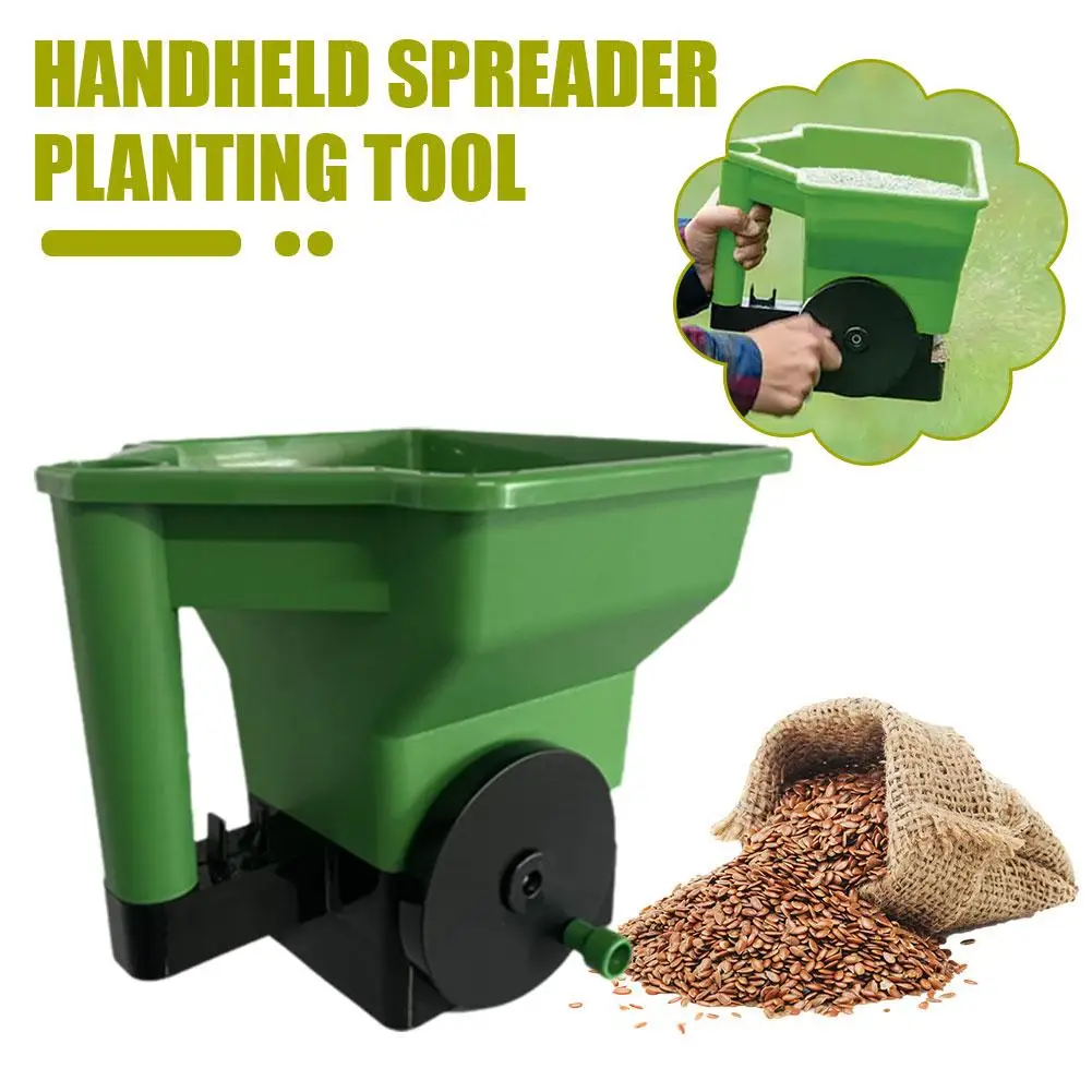 Garden Seeder Manual Seed And Fertiliser Applicator Hand Melt Lawn Snow Small Crank Fertiliser Tools Spreader Garden T8C2