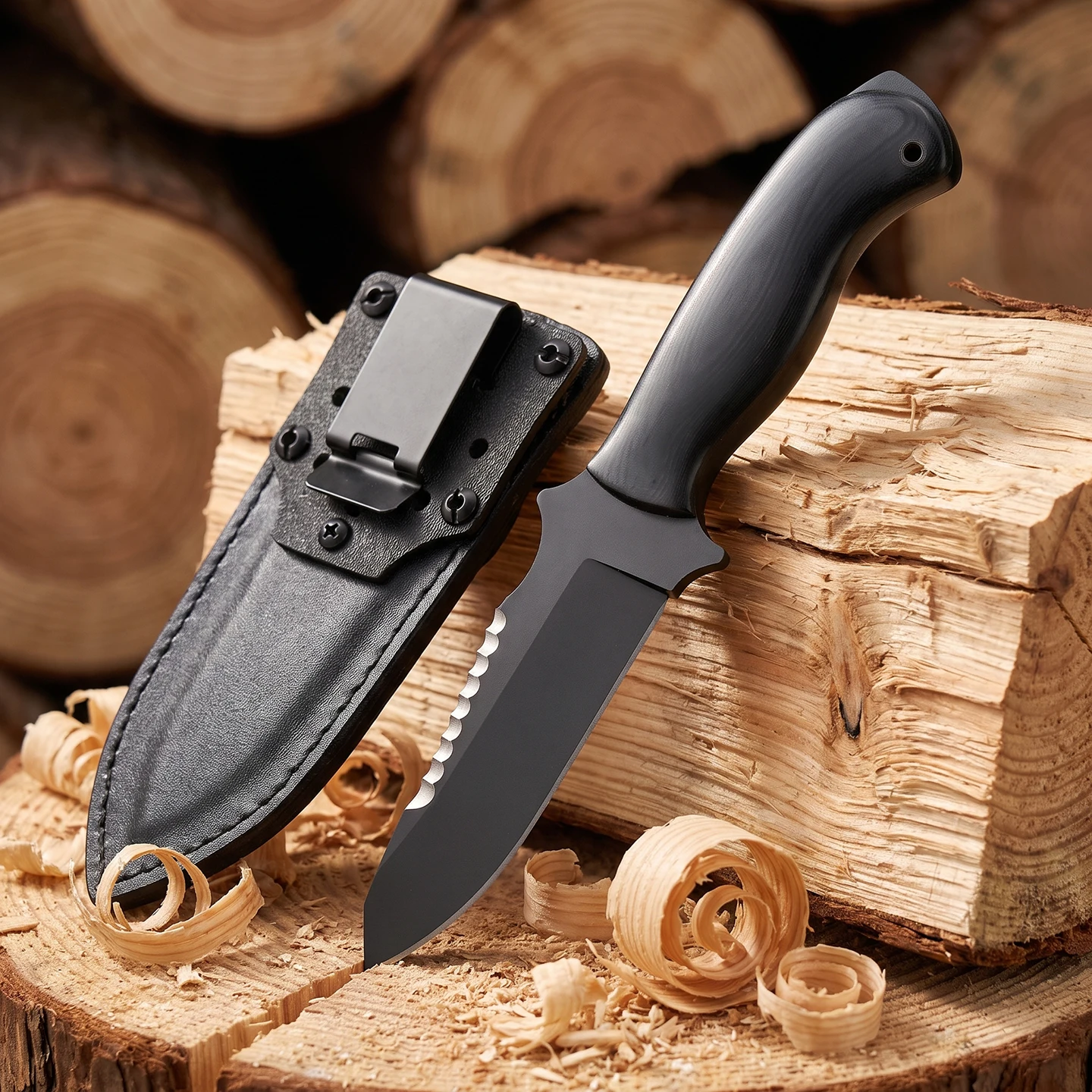 WK - Search and Rescue Team - Integrated Steel Emergency Outdoor Knife - Maple Handle - Kydex Inner Liner Protection Case