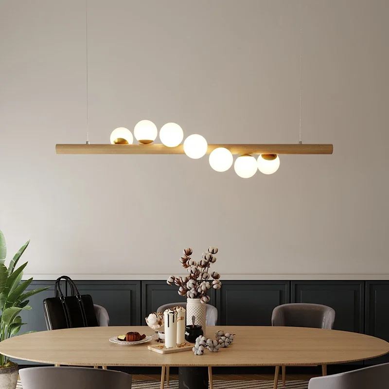 Wood Nordic Led pendent Lamp For Dining Room Kitchen Indoor Chandelie