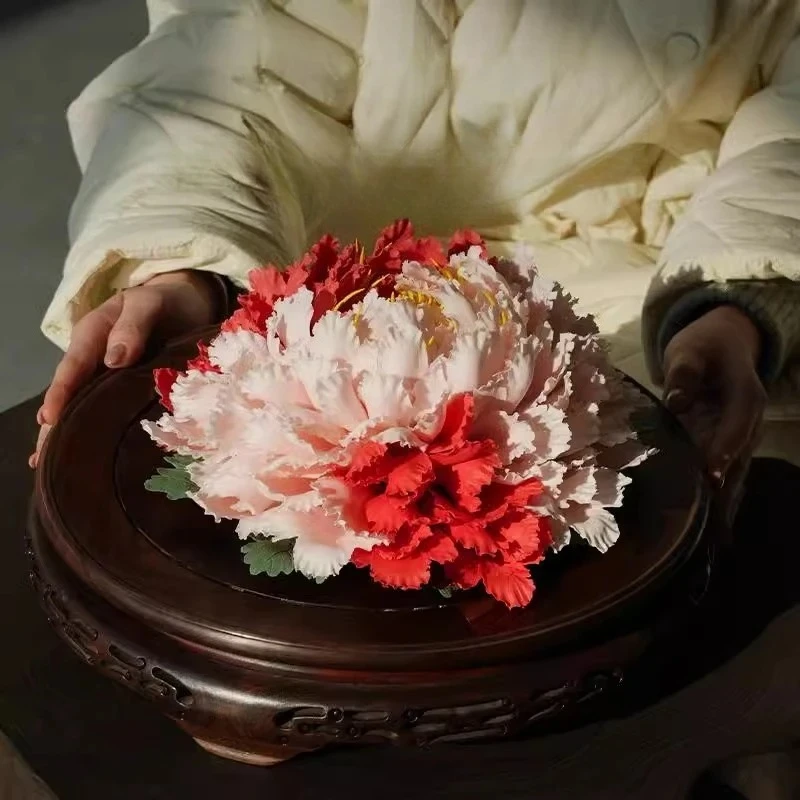 

Hand-squeezed peony porcelain flower ornament extra large, living room and study decoration