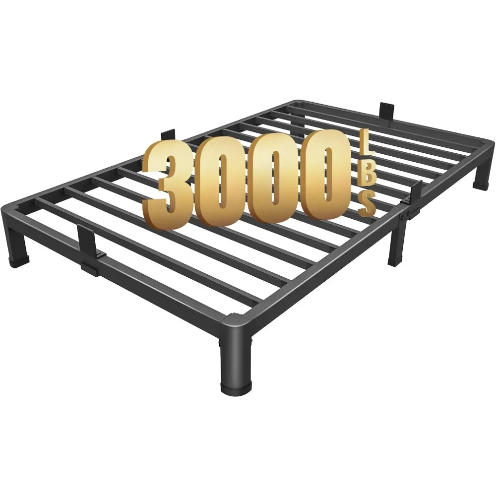 

MAF 4 Inch Dual Metal Platform Bed Frame with Rounded Corner Legs, 3000 LB Support, Heavy Duty Steel Slats, Silent Operation, No