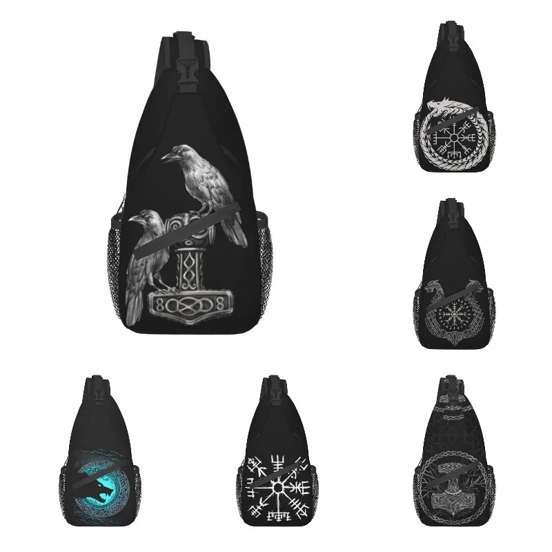 Thor Hammer Mjolnir z Odin Ravens torba na klatkę piersiową Norse Viking God plecak na ramię Crossbody dla mężczyzn podróżny plecak na co dzień
