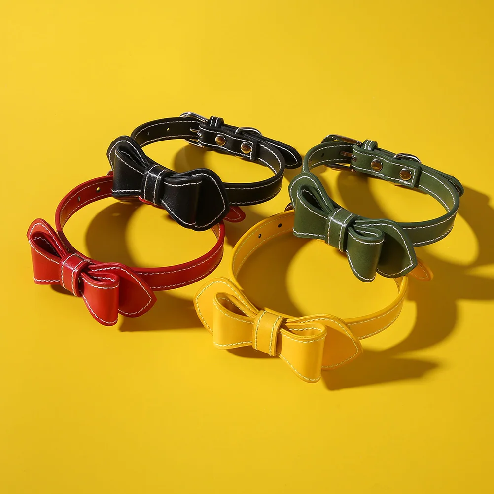 

Cat Dog PU Collar Bowknot Design Stylish Comfortable Pet Neck Ring Yellow Durable Fashion Pet Supplies PU Dog Collar