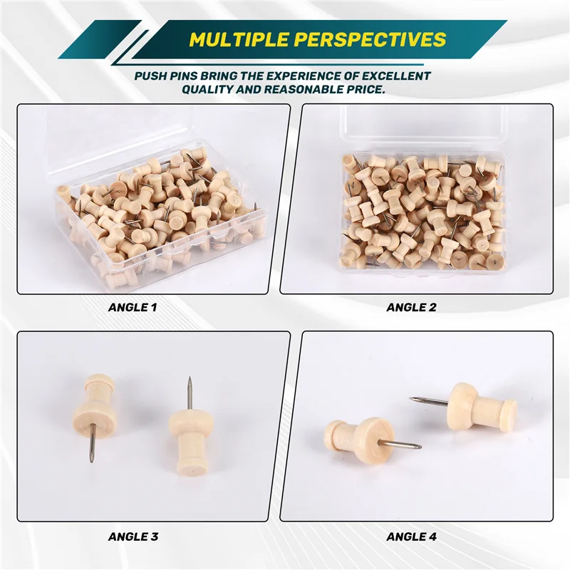 Advanced 80Pcs H-Shape Wood Decorative Push Pins, Wood Head And Steel Needle Point Thumb Tacks For Photos, Maps And Cork Boards