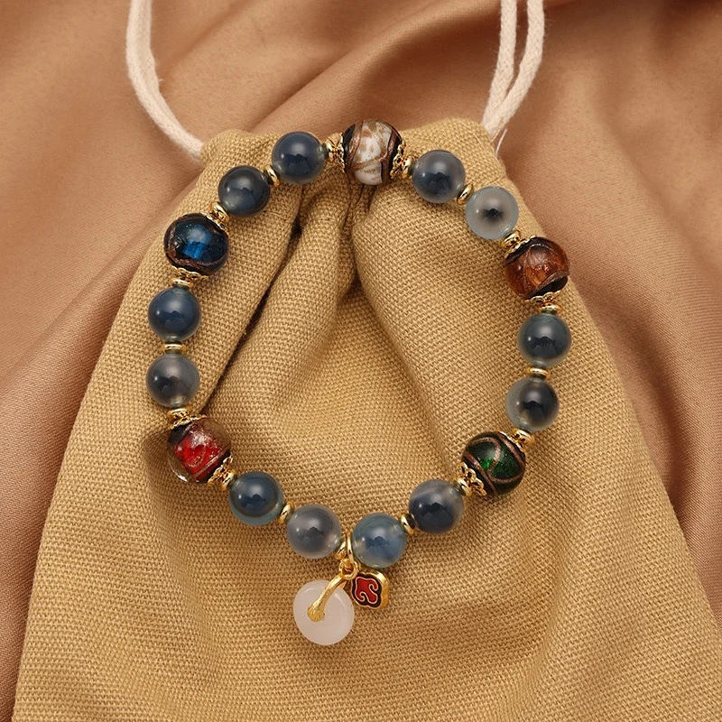 10 pcs Half Sugar Fragrant Grey Glazed Bracelet Foil Sugar Heart Agate Gold Devouring Beast