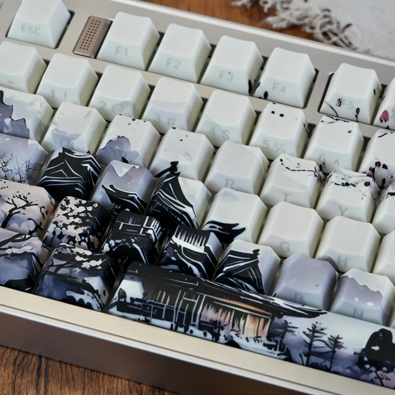 水墨画キーキャップチェリー 130 キー PBT ダブルショット半透明職人キーキャップセット MX スイッチメカニカルキーボード