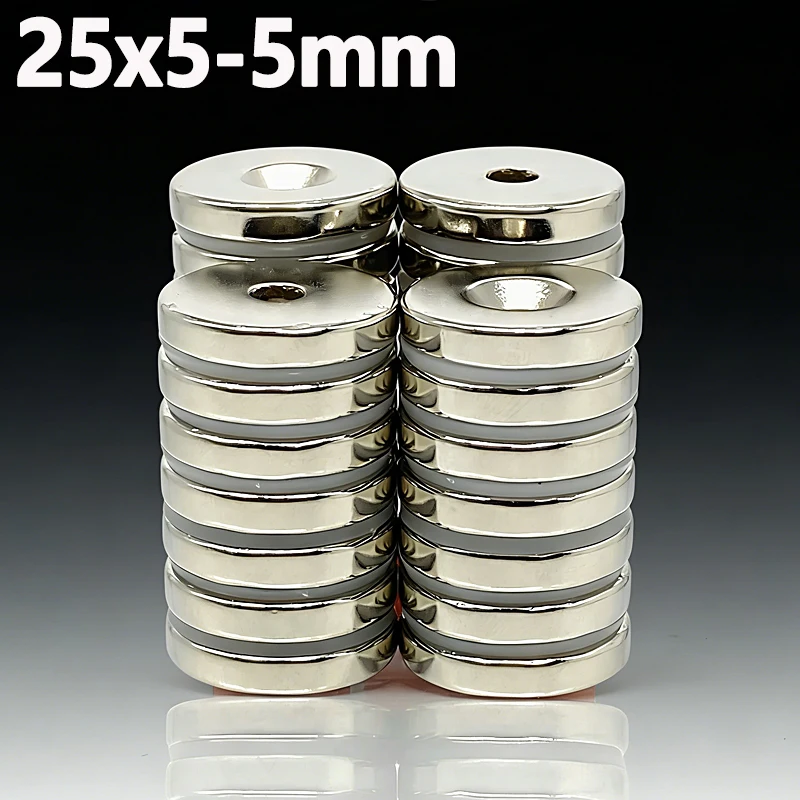 

2-50 шт. 25x5-5 мм Магнит N35 NdFeB, постоянный магнит, сильный неодимовый магнит с круглым отверстием 25*5-5 мм, аксессуар для офиса и холодильника