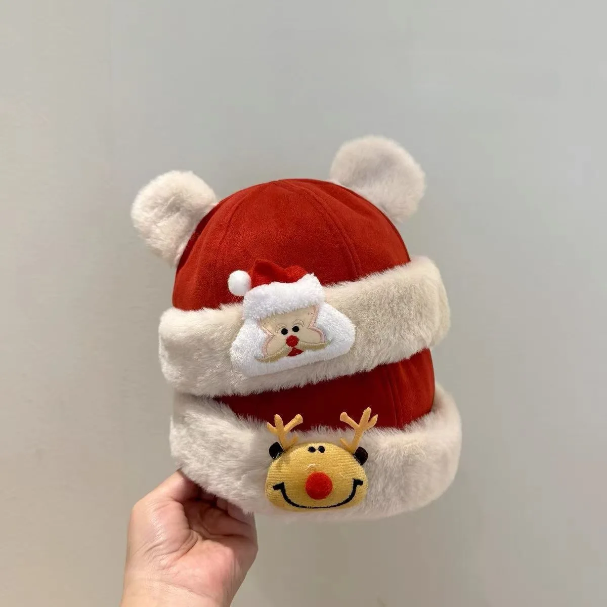 

Красная новогодняя шапка, детская рождественская шапка, толстая плюшевая шапка-дыня, зимняя теплая детская шапка оренде, бархатный чепчик без полей для младенцев 6-36 месяцев