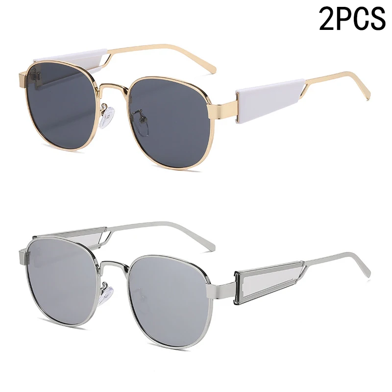 

2PCS New Metal Retro Square-framed Sunglasses For Trendy Men And Women, Trendy Mirror-like Street Style 2424
