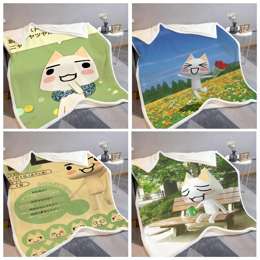 1pc I-Inoue toro CUTE Cat Throw Flannel Fluffy Soft Blanket Warm Skin-Friendly Throw for Sofa Bed Office Nap Winter