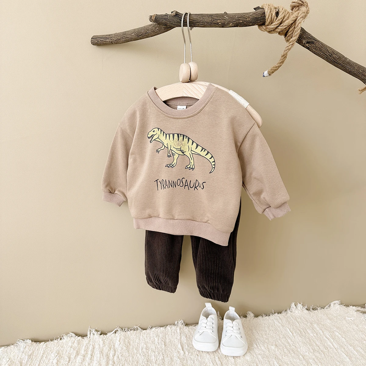 0-4Y Boy Girl Baby Clothes Set Newborn Cartoon Dinosaur Print Top Pants Spring Autumn Cotton Long Sleeves Children 2PCS