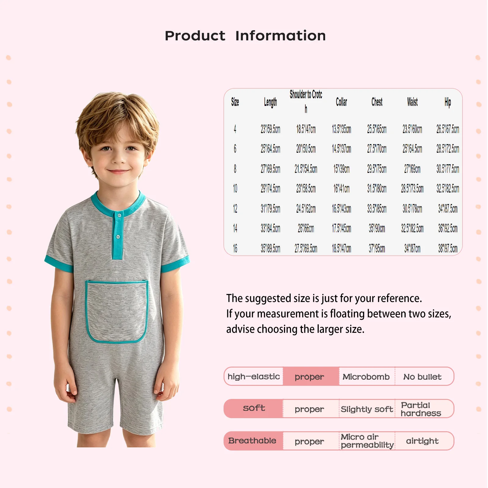 Kids Boys Girls Special Needs Adaptive Clothing Sleepwear Rompers Short Sleeve Zip Bodysuit Press Buttons Jumpsuit with Pocket