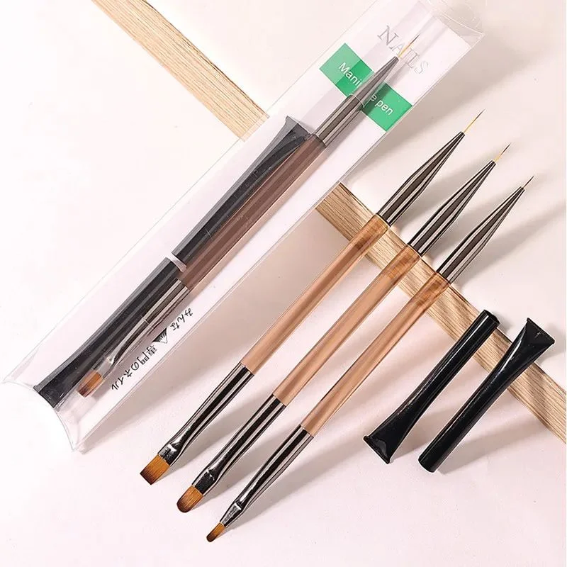 

3pcs Double-end Nail Art Brush Set Glue UV Gel Thin Liner Flat Brush Dual Detail Brush Drawing Pen Nail Tools For manicure