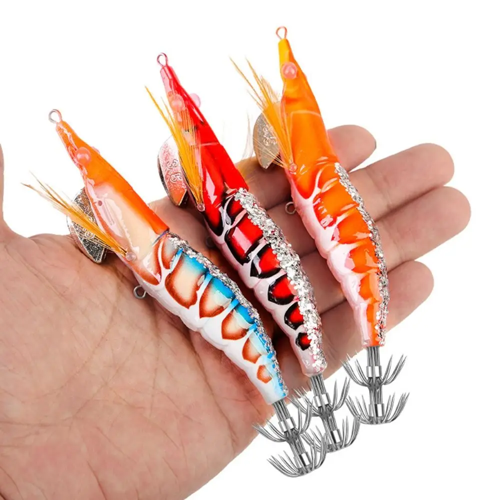 

2024 Fishing Tackle Wood Shrimp Lures Lead Sinker Jigs Hook Shrimp Bait 110mm/11g 130mm/20g Hook Squid Hook Lifelike