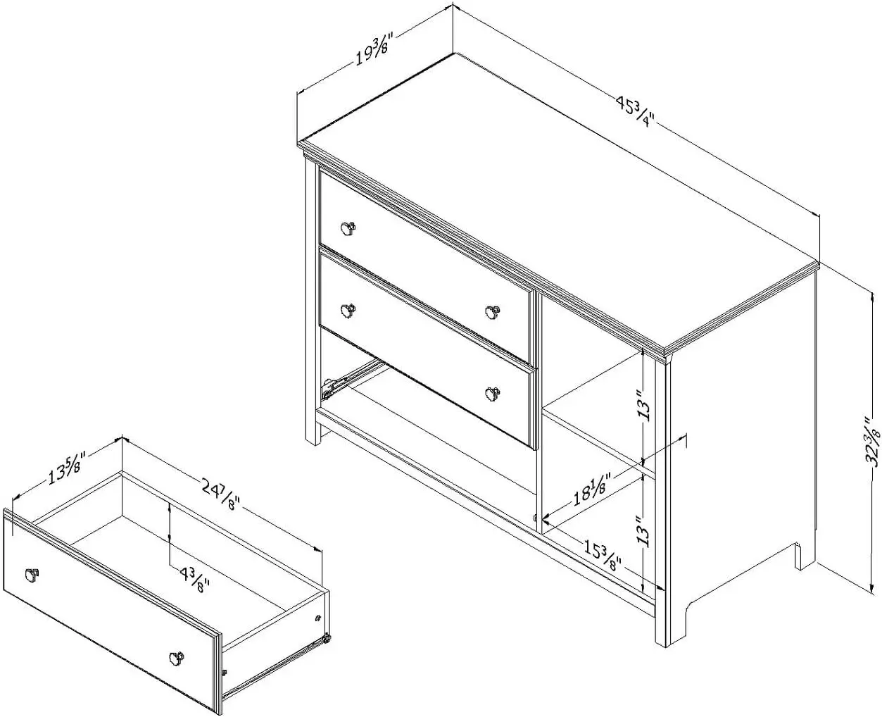 Cômoda Shore Cotton Candy com 3 gavetas e cestos, cinza macio