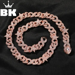 THE BLING KING Full Star Charms 10mm Infinite Chain Necklace Rose Gold Color Pave Setting CZ Cuba Link Devil's Eye Clasp Jewelry
