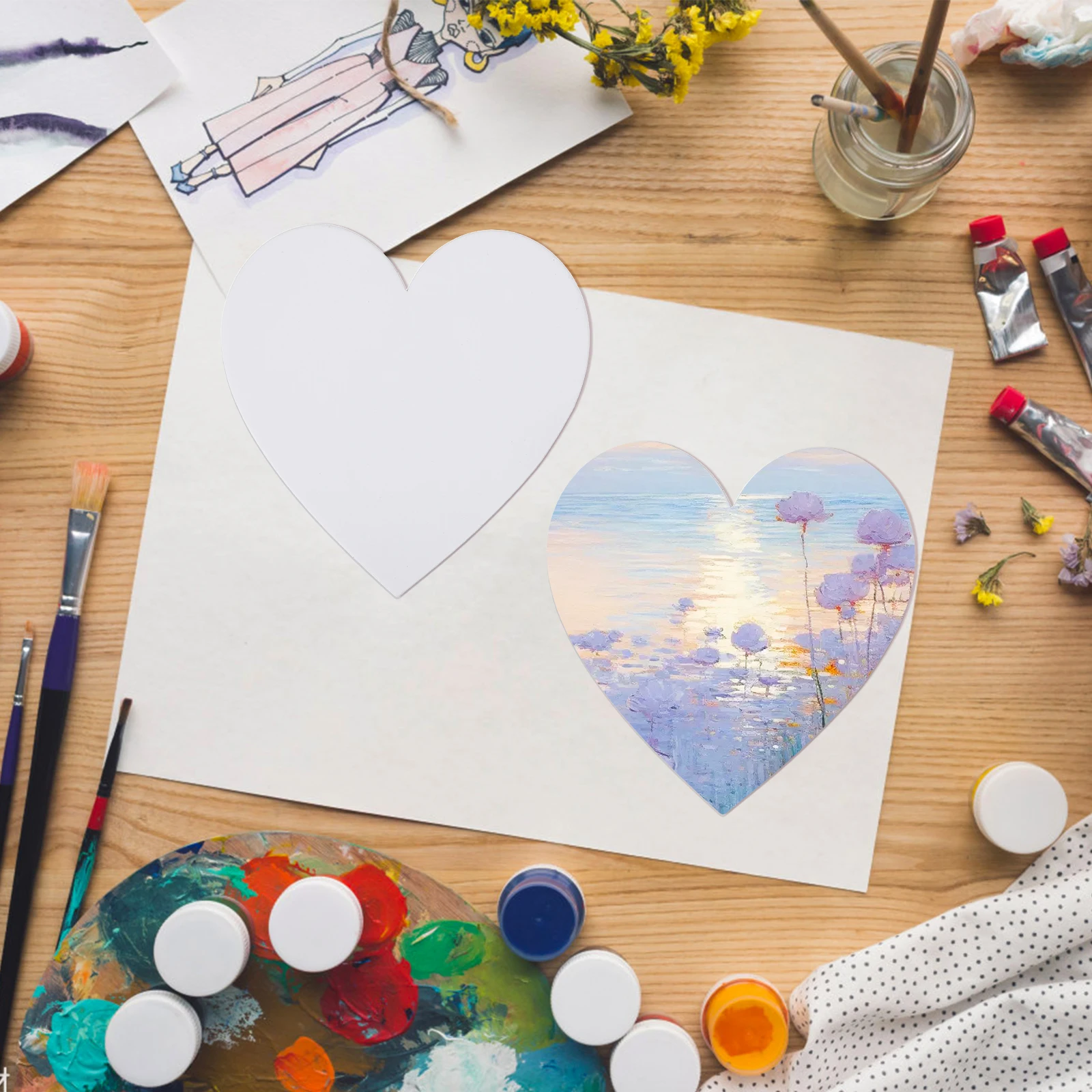 

5Pcs Thick Heart Shape Oil Painting Canvas Boards Cotton DIY Panels for Students Beginner Artists Drawing Boards