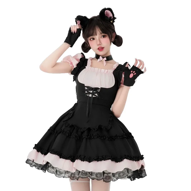 

New Japanese Black White Cat Girl Cosplay Maid Uniform Cosplay Dress Anime Princess Servant Costume Performance Skirt for Women