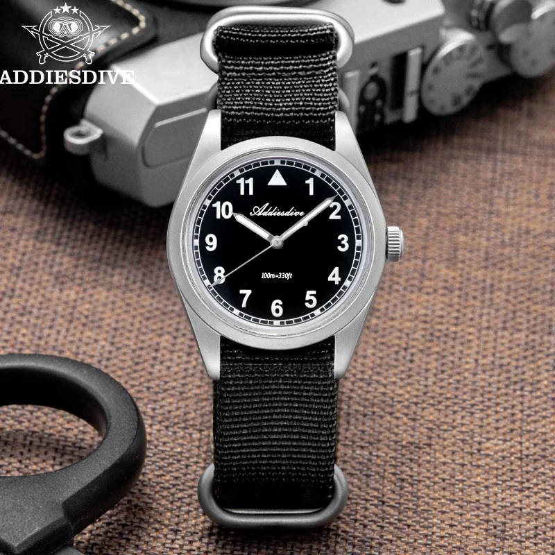 Addiesdive 36mm retro militar relógio k1mineral vidro aço inoxidável relógios luminosos vintage masculino relógio de pulso ad2079 reloj hombre