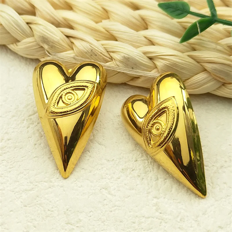 Evil Eye Heart Love Shape Piercing Earrings for Women Girls Stainless Steel Gold Color Female Islam Muslim Ear Stud Jewelry Gift