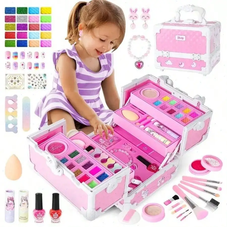 Washable Princess Makeup Kit for Girls – Pretend Play Cosmetic Set, Perfect Birthday Gift for Princess Parties & Creative Play
