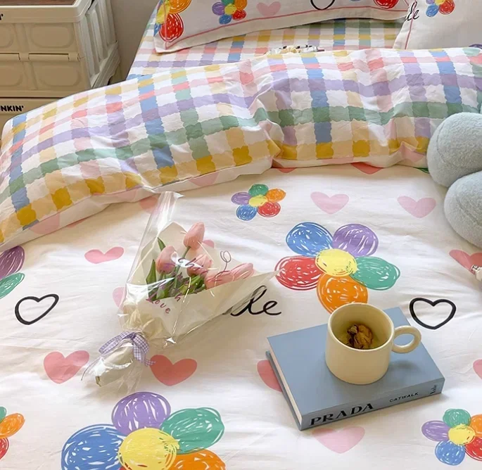 2024 New Pure Cotton Bedding Set, Four Pieces, All Cotton Children and Girls Bedding, Student Dormitory Quilt Cover