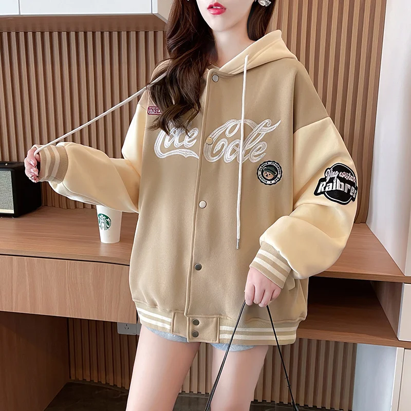 ZOUXO Hoodies Women 2023 Spring Autumn New Fashion Fleece Thickened Hoodies Kpop Loose Hooded Zip-up Baseball Clothes