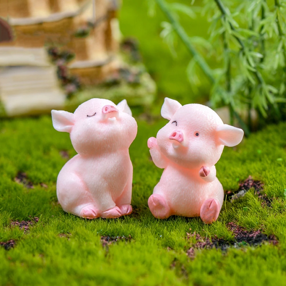 

Cartoon 8pcs Animal Statue Model Home Ornament Resin Craft Micro Landscape Decoration Pig Miniature Dollhouse Accessory