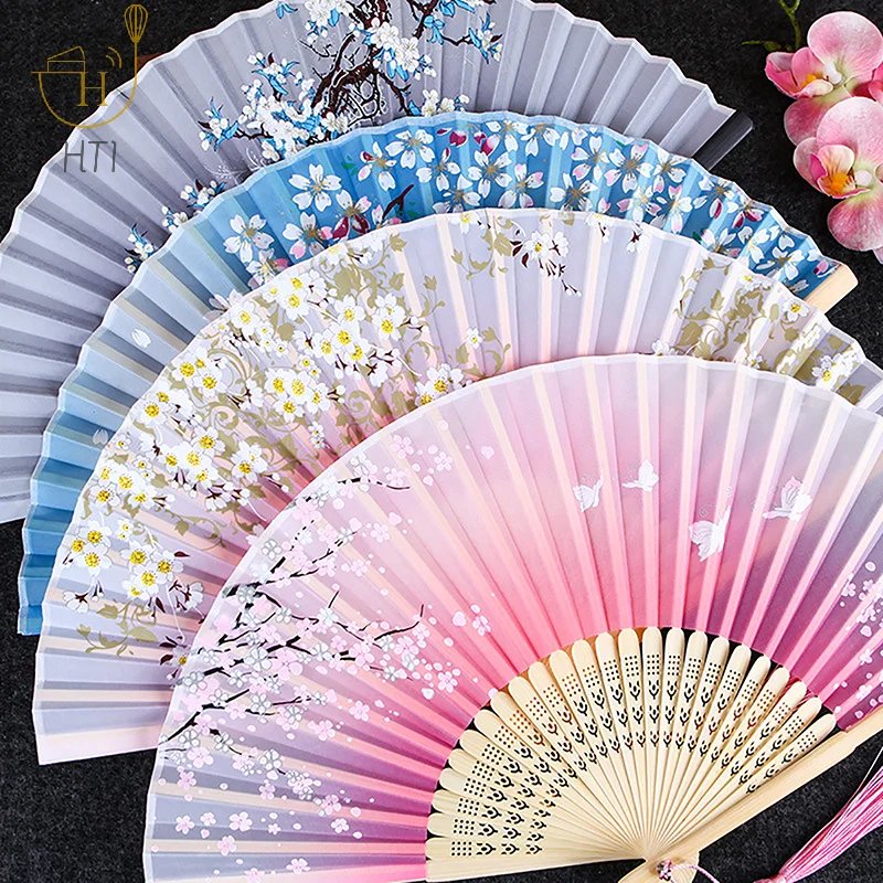 Vintage Style Silk Folding Fan Chinese Japanese Pattern Art Craft Gift Home Decoration Ornaments Dance Hand Fan