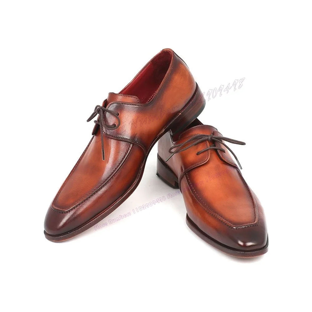 

Brown Designer Business Men's Dress Shoes Chunky Heels Cross Tied Derby Shoes for Men Handmade Party Shoes Zapatos Para Hombres