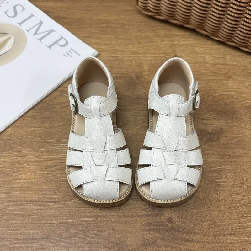 Sandalias Baotou para niños y niñas, zapatos informales transpirables con huecos, de cuero, a la moda, novedad de verano, 2024