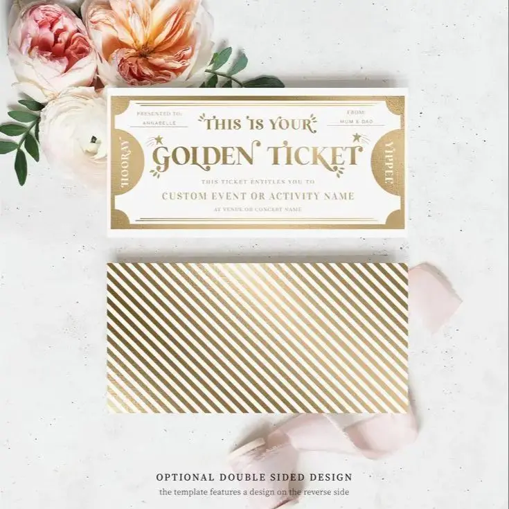 Custom Golden Ticket Custom Gift Voucher Printable Birthday Gift Certificate Unisex Birthday Printable Present Coupon card