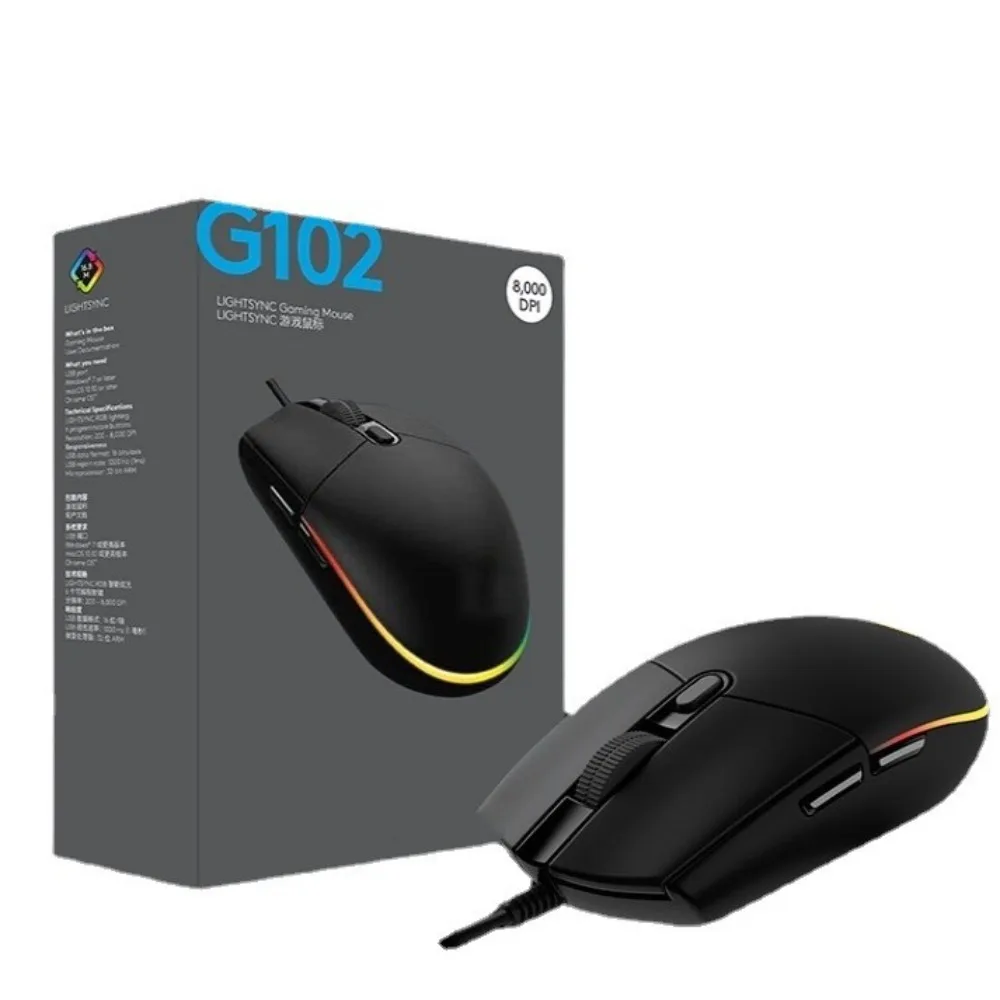 

Logitech G102 Wired Gaming Mouse, 8,000 DPI, Rainbow Optical Effect LIGHTSYNC RGB, 6 Programmable Buttons, On-Board Memory